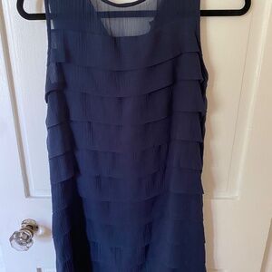 Navy sleeveless dress with layers of chiffon